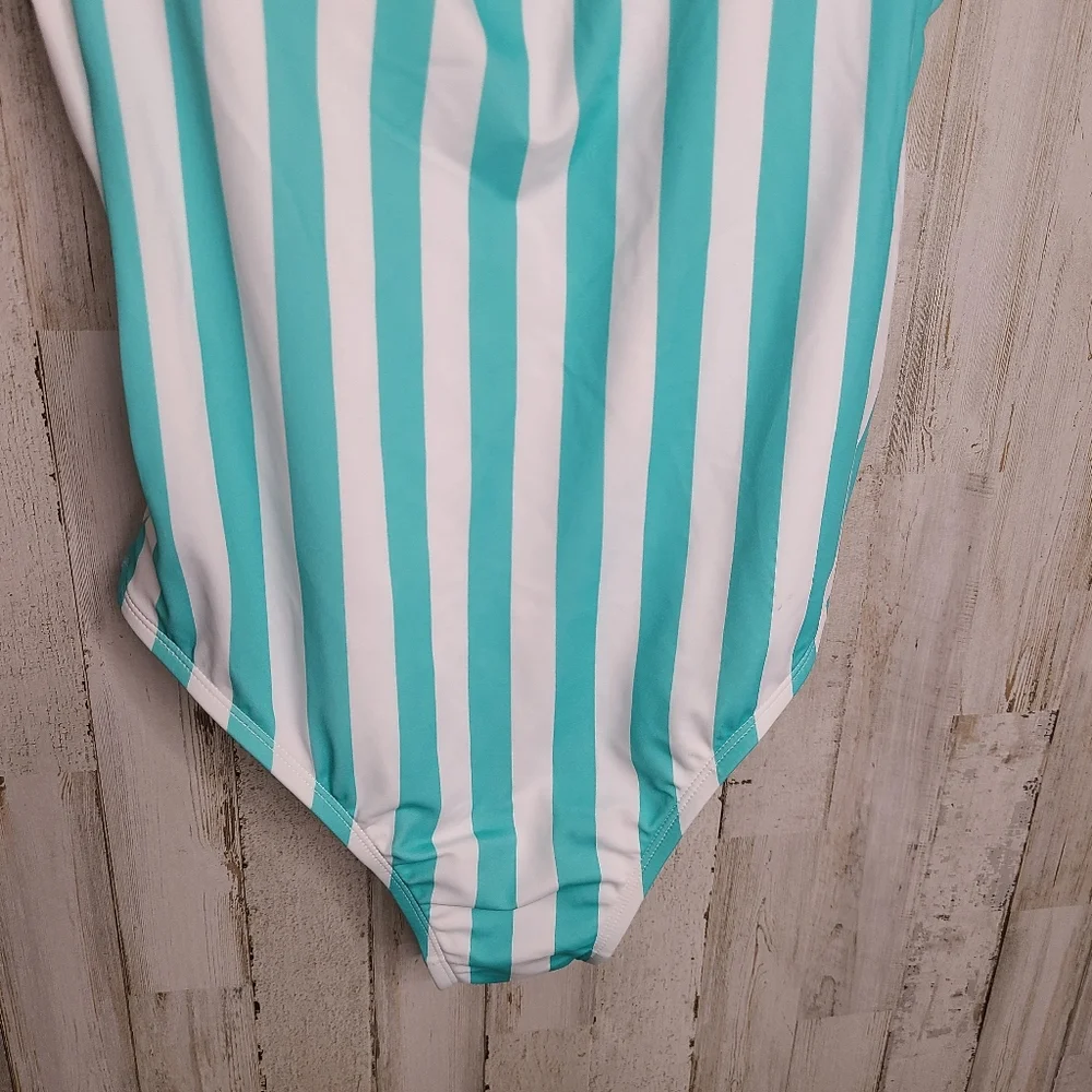 Kona Sol Aqua White Striped One Piece Swimsuit NWT Ladies Size Medium 8/10 - Picture 14 of 15